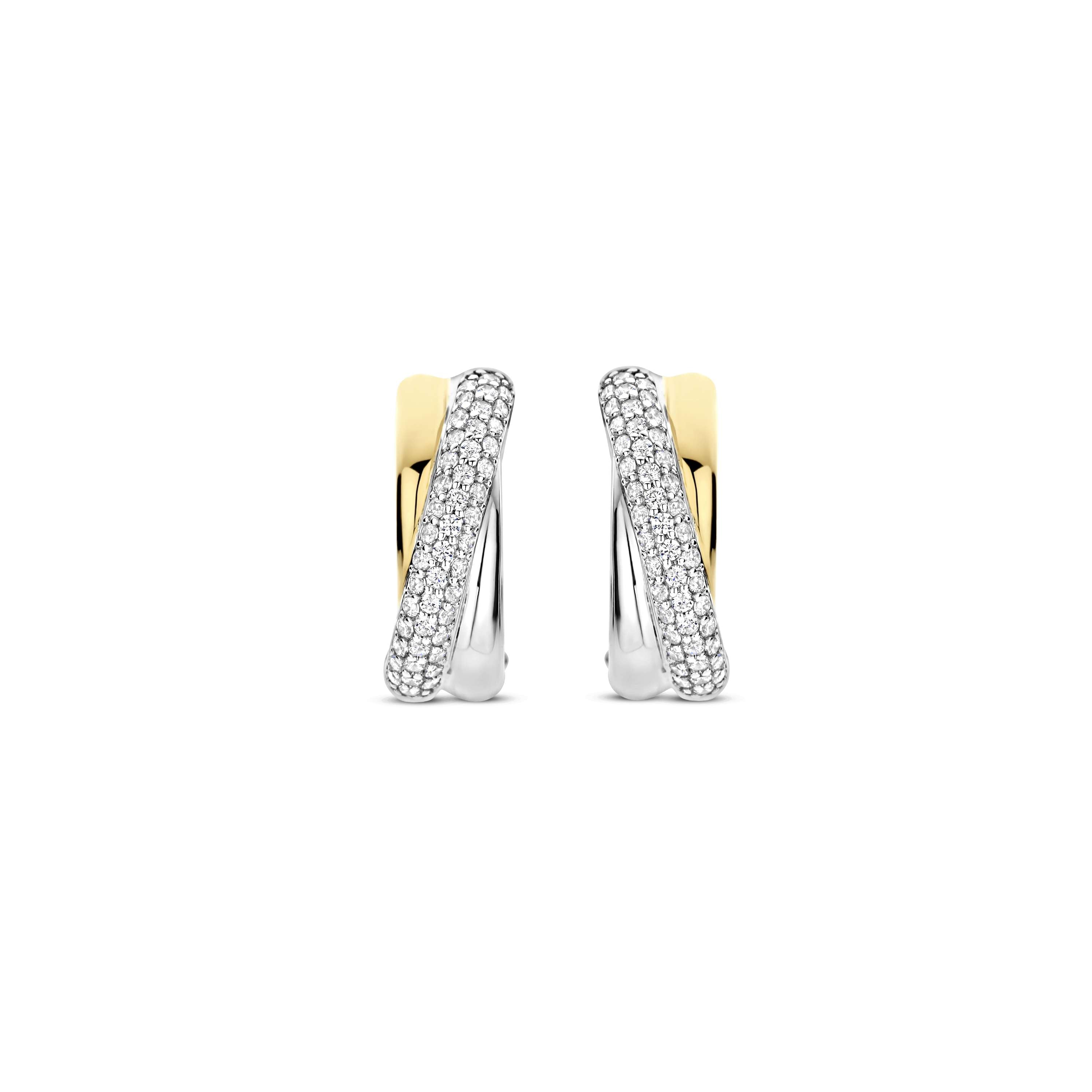 Ti Sento Sterling Silver & Gold Plated CZ Crossover Hoop Earrings