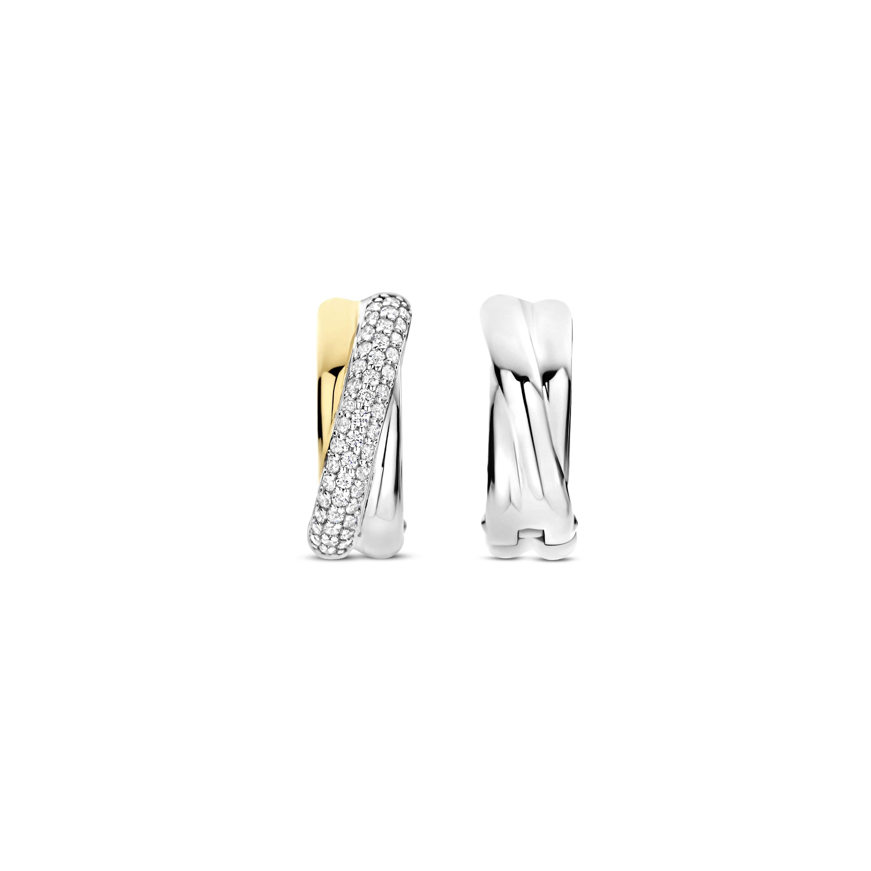 Ti Sento Sterling Silver & Gold Plated CZ Crossover Hoop Earrings