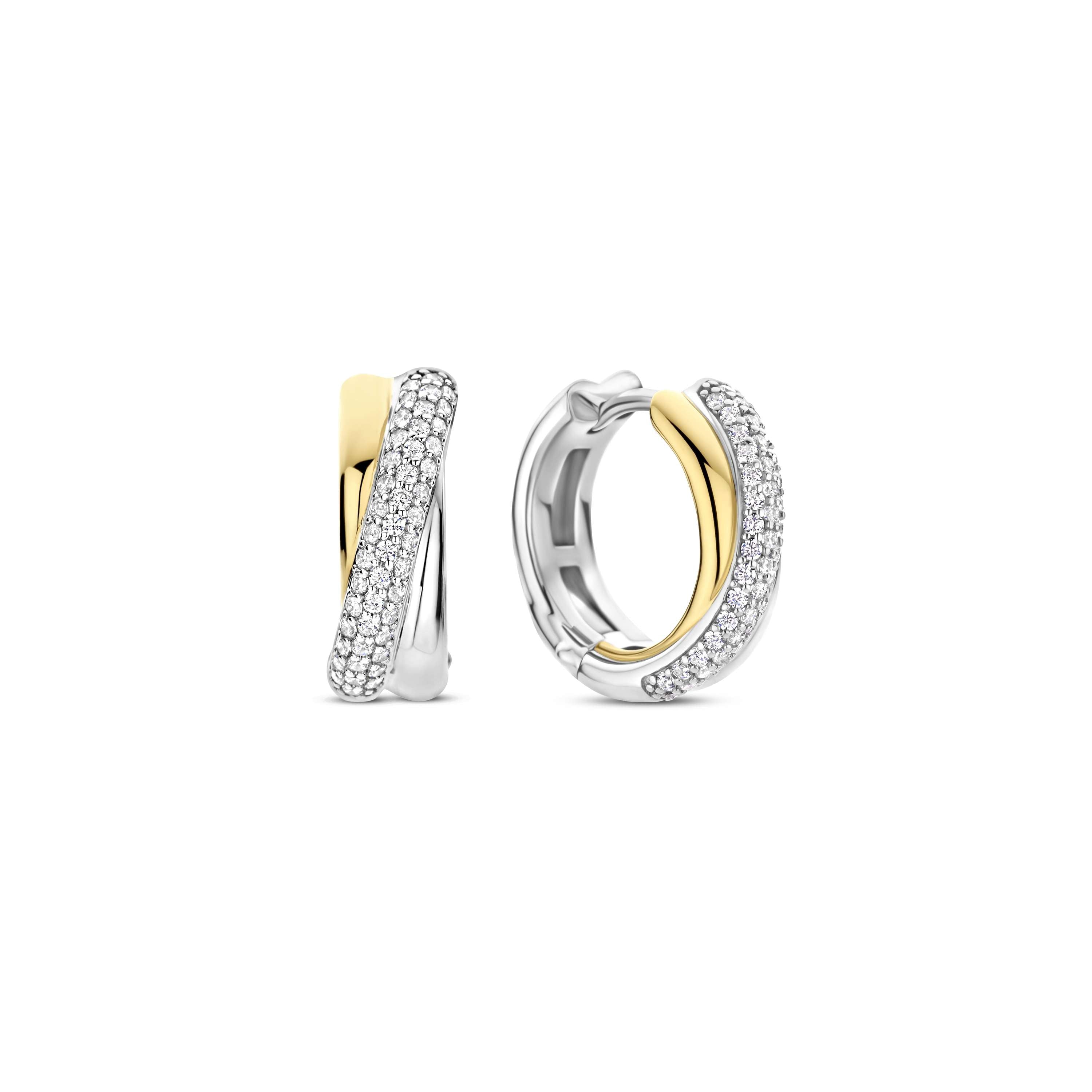 Ti Sento Sterling Silver & Gold Plated CZ Crossover Hoop Earrings