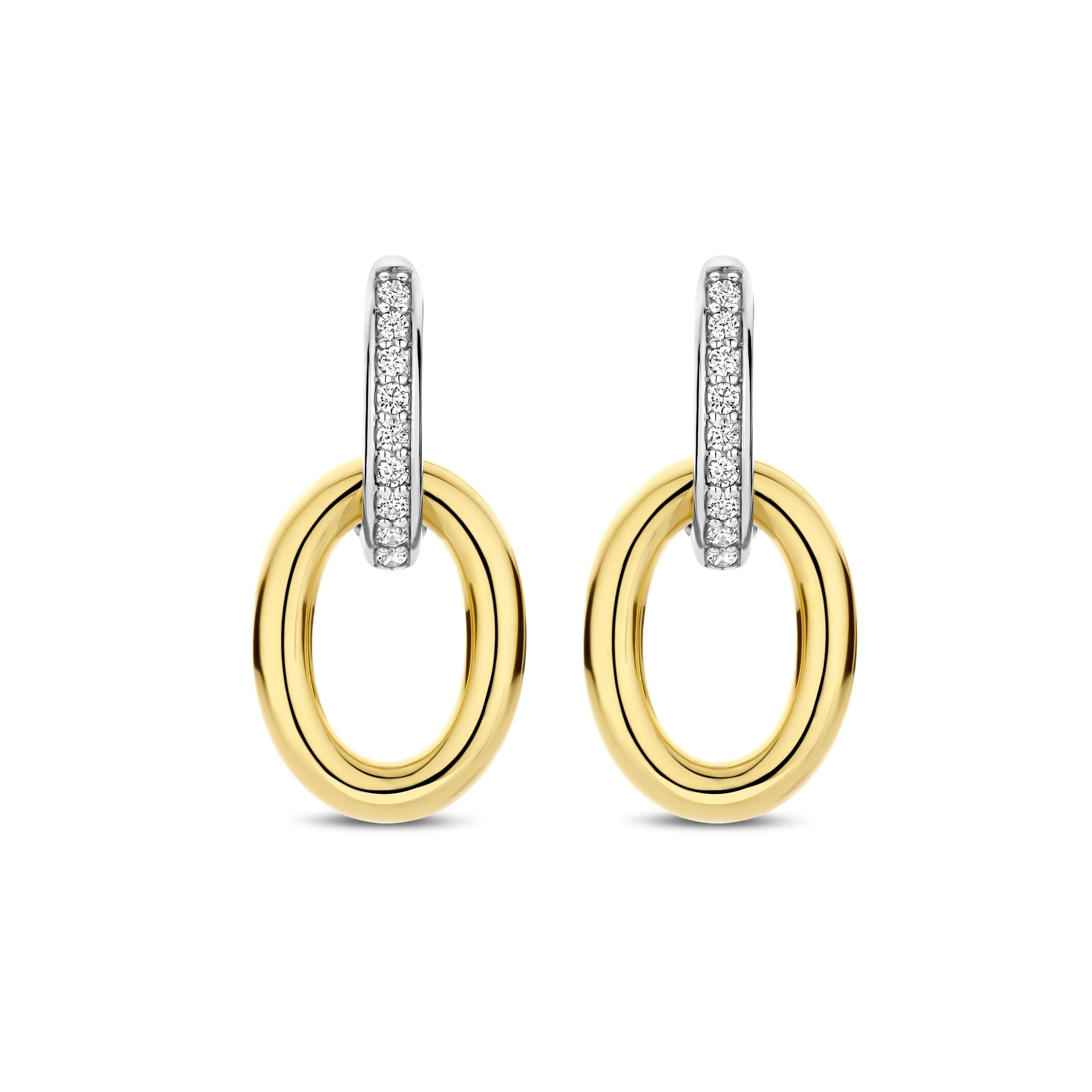 Ti Sento Gold Plated Oval Link Drop Cubic Zirconia Hoop Earrings