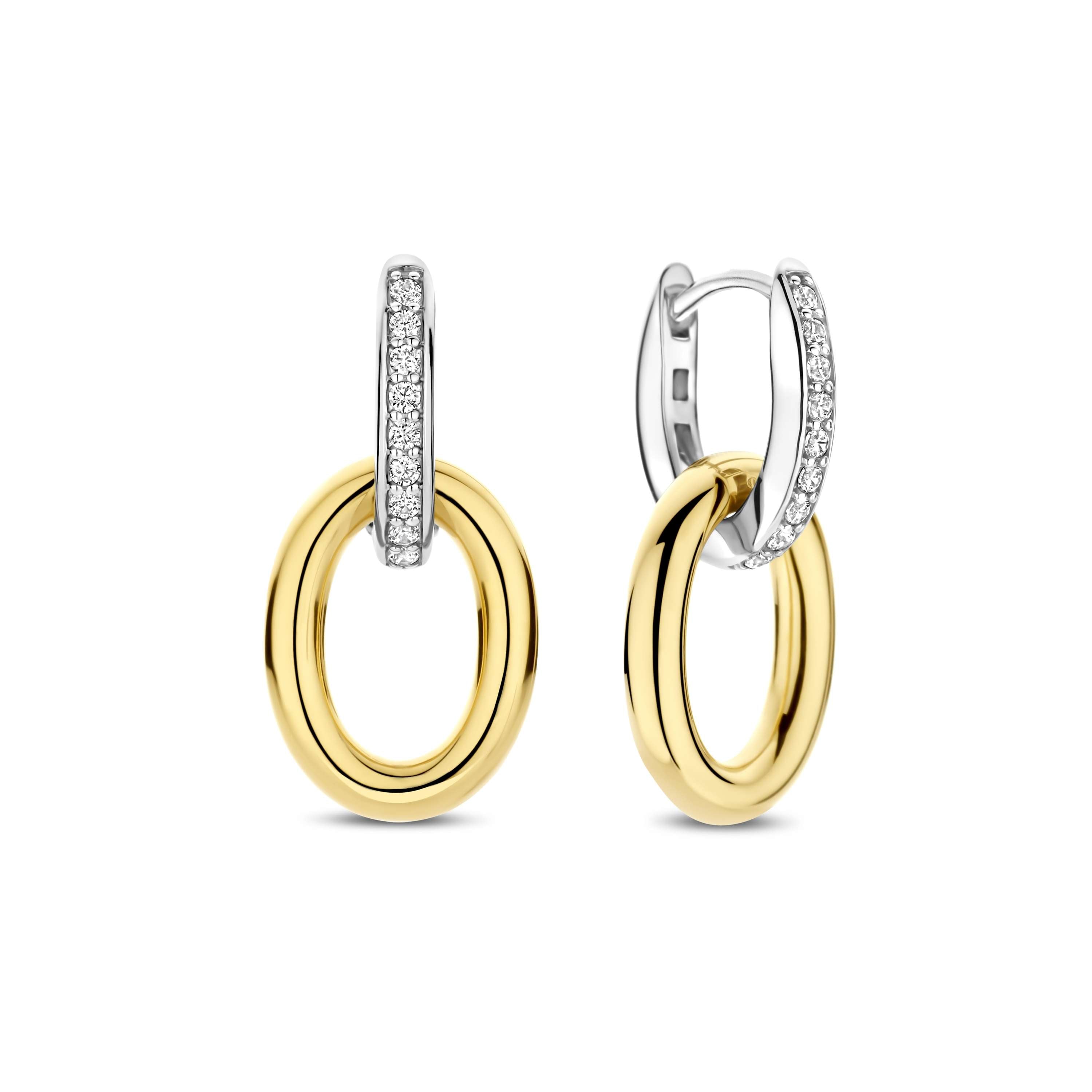 Ti Sento Gold Plated Oval Link Drop Cubic Zirconia Hoop Earrings