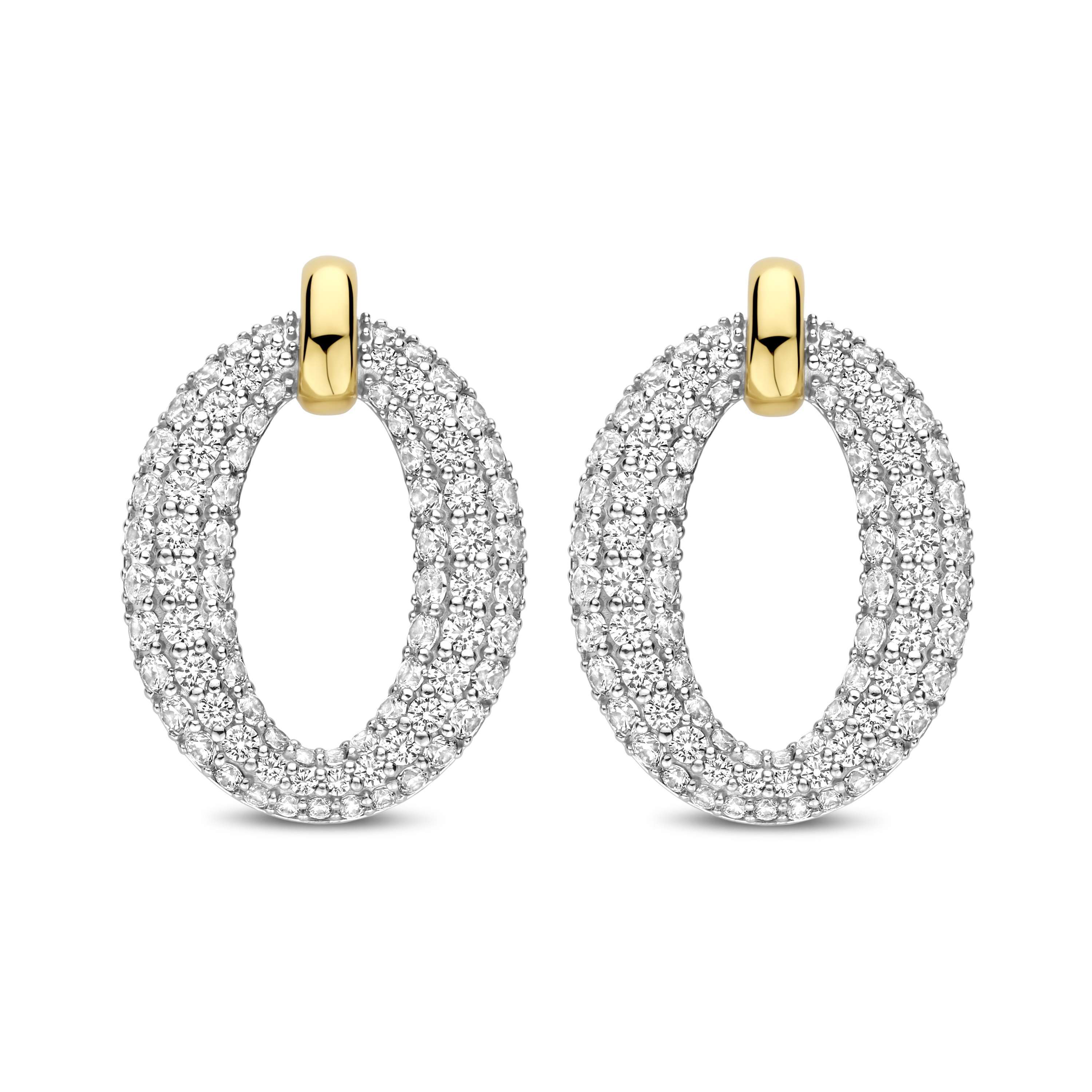 Ti Sento Sterling Silver & Gold Plated CZ Pavé Open Oval Stud Earrings