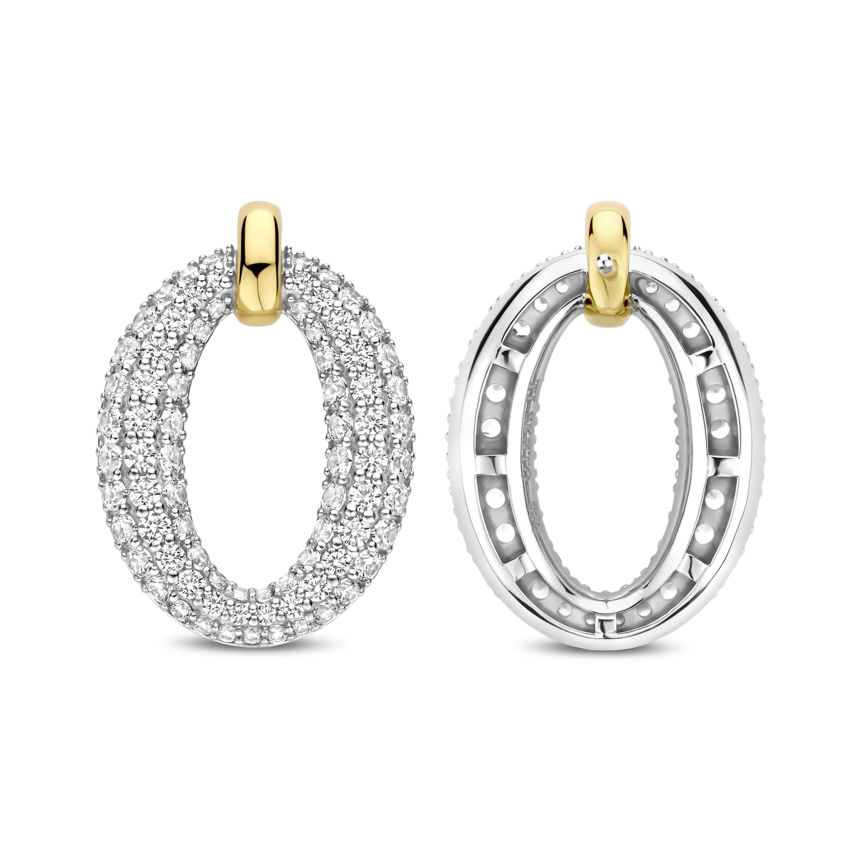 Ti Sento Sterling Silver & Gold Plated CZ Pavé Open Oval Stud Earrings