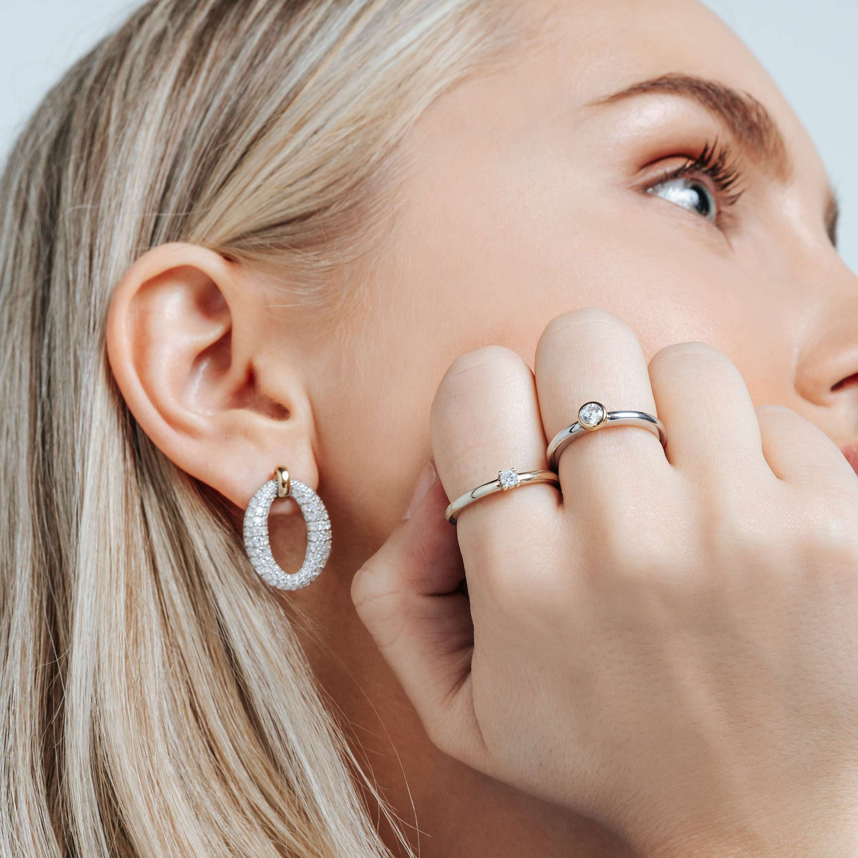 Ti Sento Sterling Silver & Gold Plated CZ Pavé Open Oval Stud Earrings