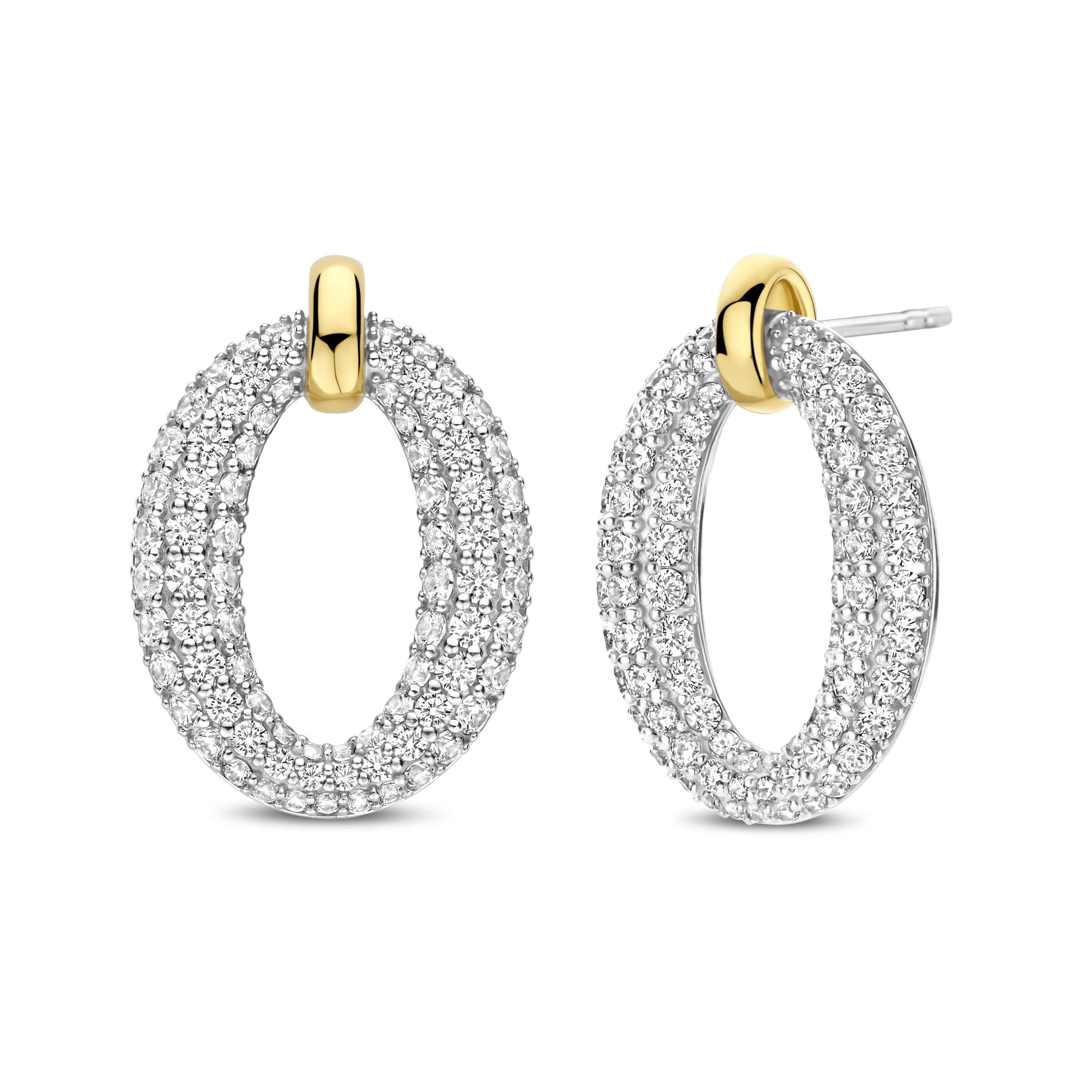Ti Sento Sterling Silver & Gold Plated CZ Pavé Open Oval Stud Earrings