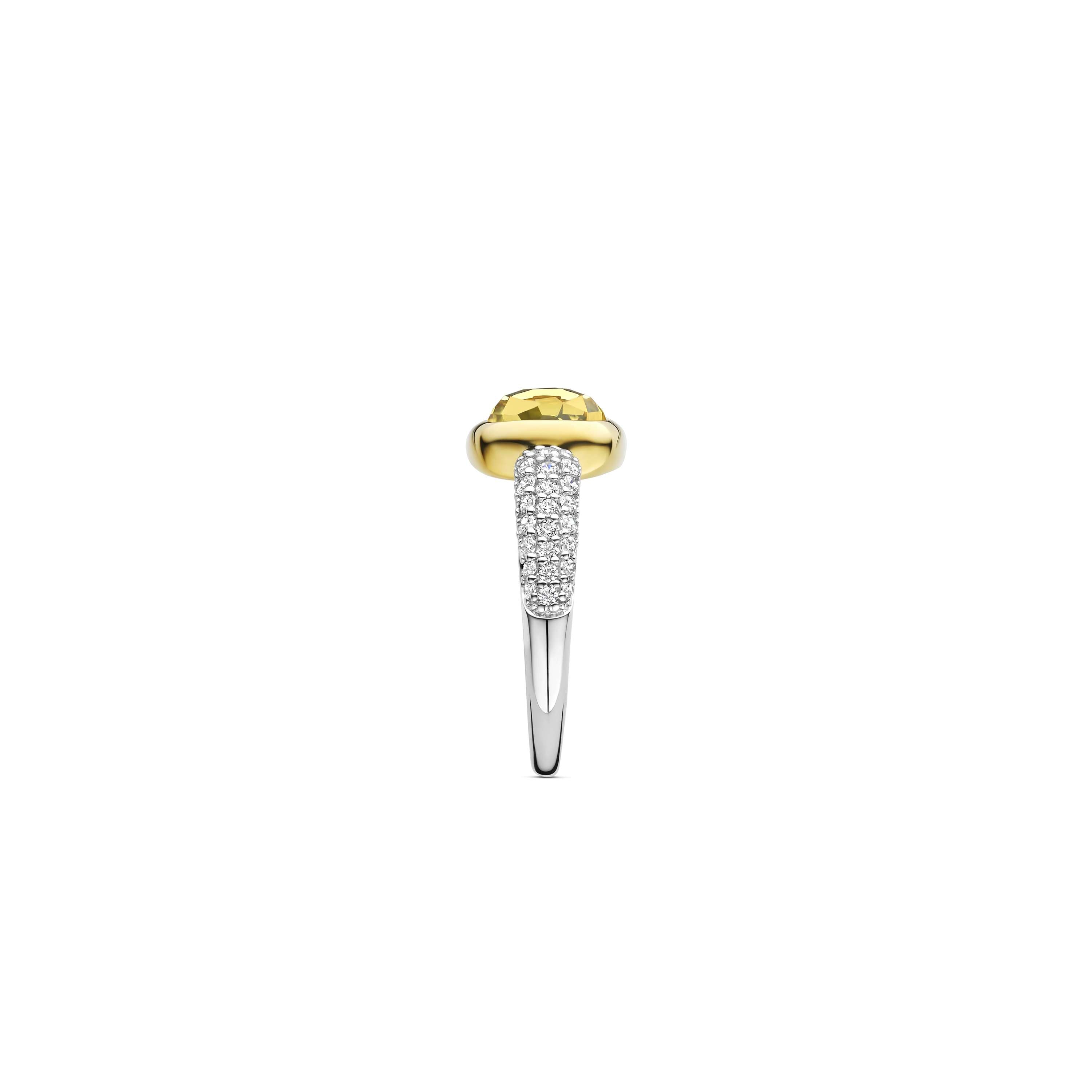 Ti Sento Sterling Silver & Yellow Gold Plated Cushion Shape Yellow Centre Stone & Cubic Zirconia Set Shoulders Ring