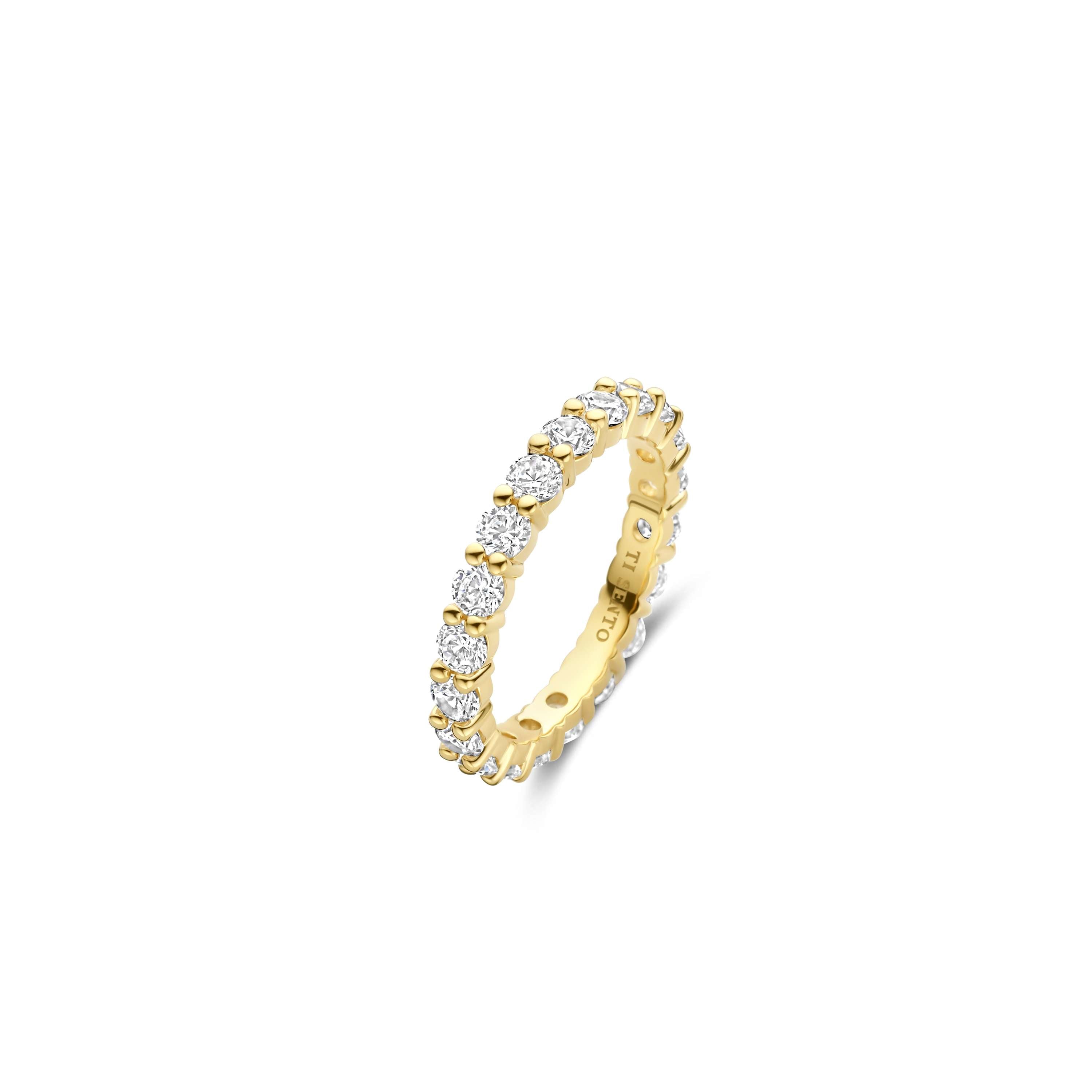 Ti Sento Sterling Silver Yellow Gold Plated Cubic Zirconia Band Ring (Size 58)