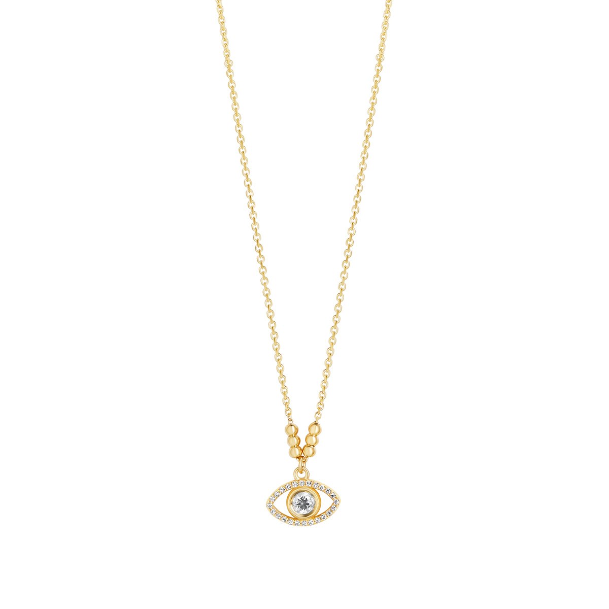 9ct Yellow Gold CZ Open Evil Eye Necklace