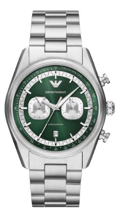Armani Gents Racer Quartz Chronograph Watch 42mm Stainless Steel Green Dial