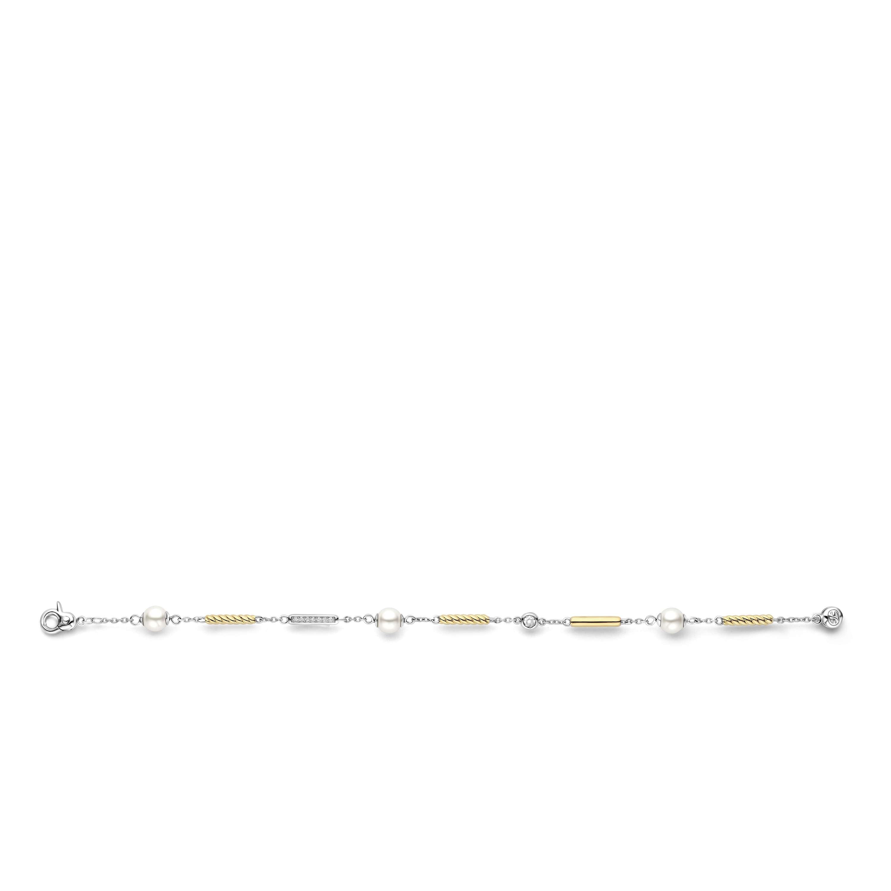 Ti Sento Sterling Silver & Gold Plated Synthetic Pearls Bracelet & Rope Links