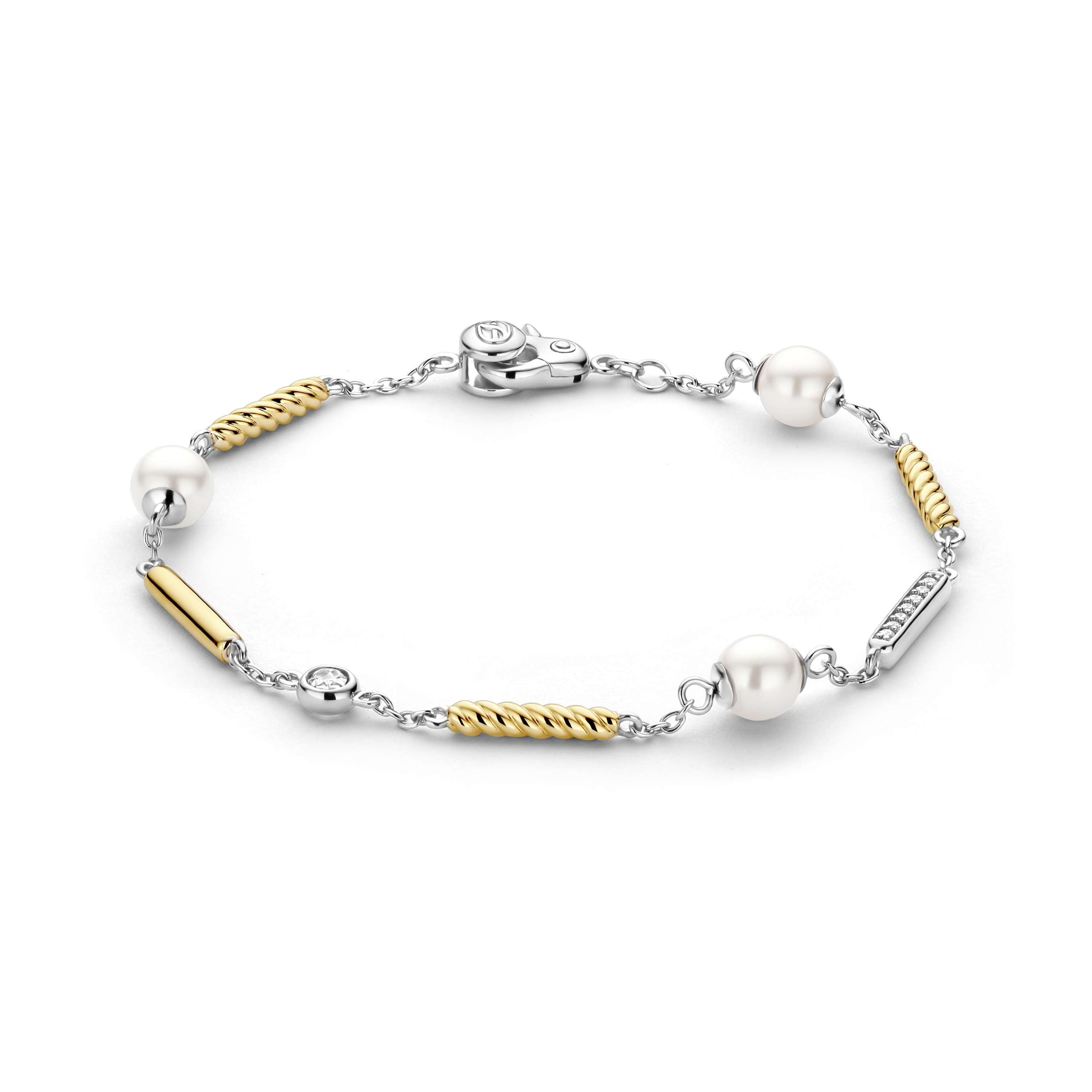 Ti Sento Sterling Silver & Gold Plated Synthetic Pearls Bracelet & Rope Links
