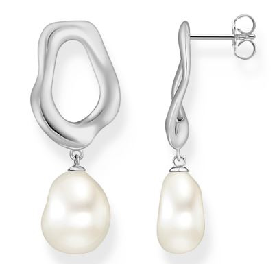 Thomas Sabo Sterling Silver Organic Shape Drop Stud Earrings with Freshwater Pearl