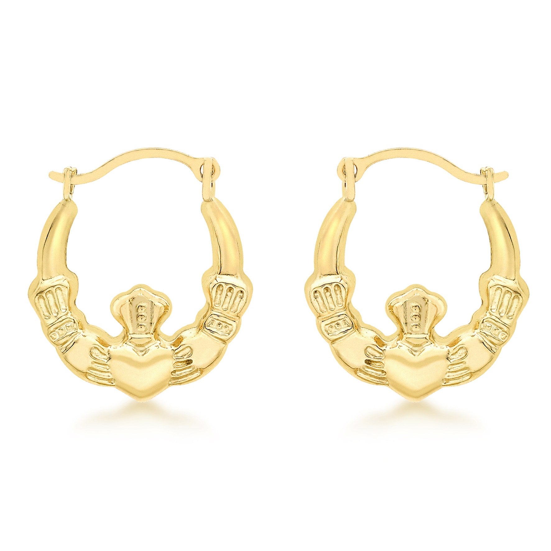 9ct Yellow Gold Claddagh Creole Earrings