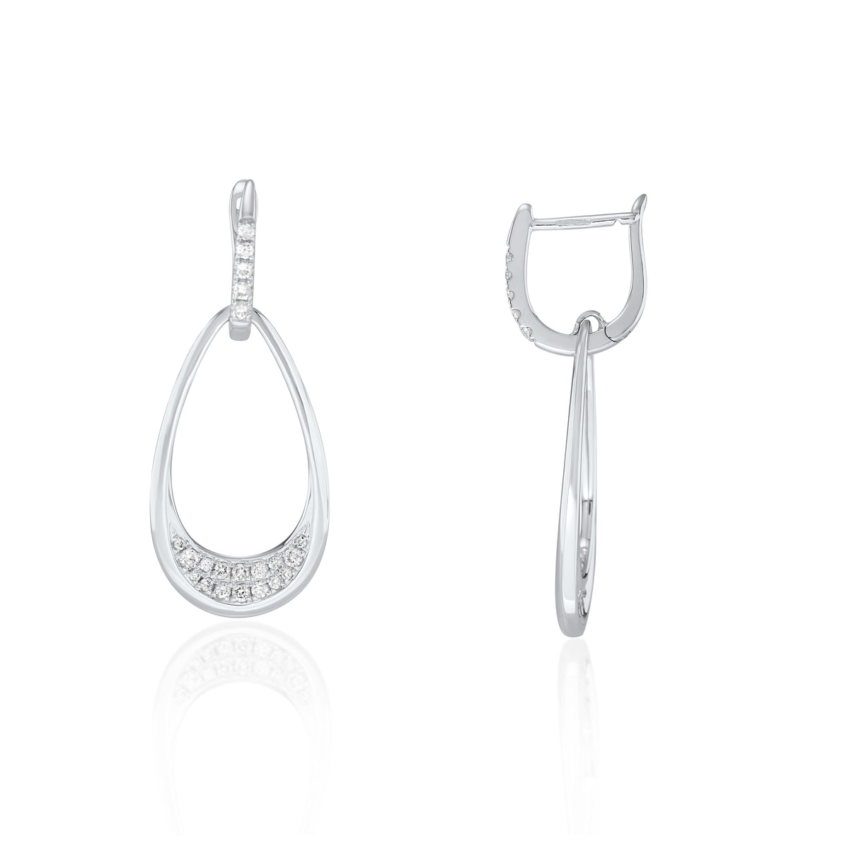 9ct White Gold Round Brilliant Diamond Teardrop Earrings