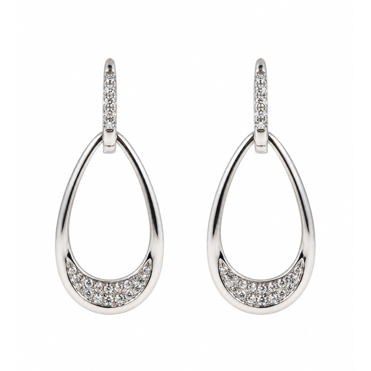 9ct White Gold Round Brilliant Diamond Teardrop Earrings