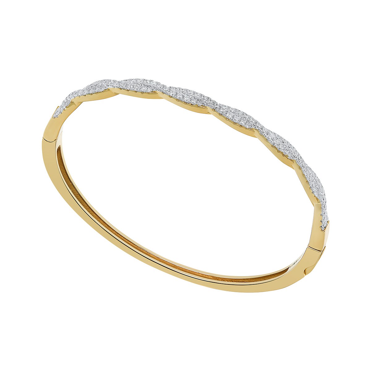 Sterling Silver Yellow Gold Plated Cubic Zirconia Twisted Bangle