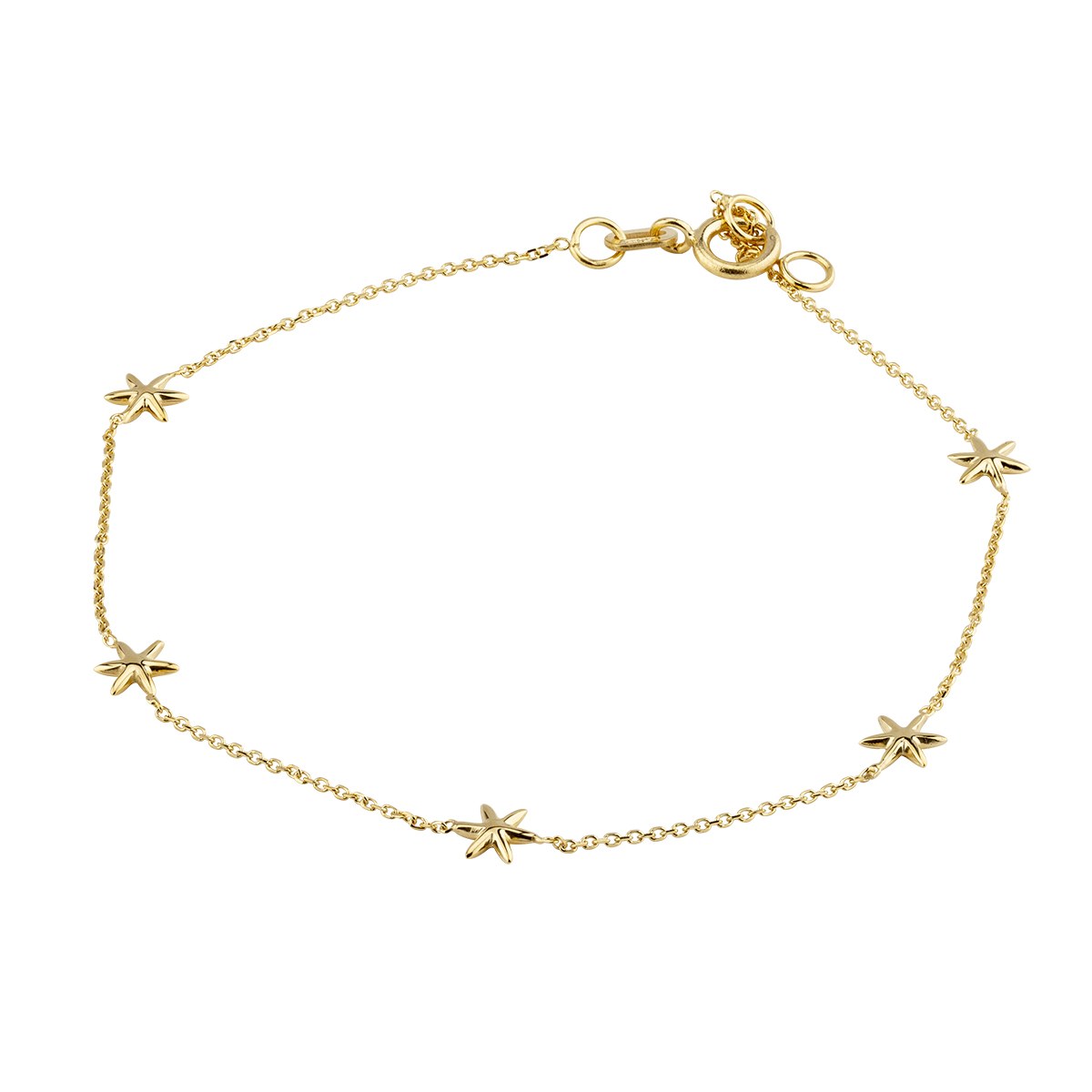 9ct Yellow Gold Five Star Bracelet 16.5-18.5cm