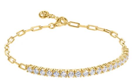 CARAT* London Yellow Gold Plated Sterling Silver Aimee Tennis and Paperlink Bracelet with Cubic Zirconia