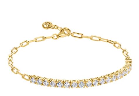 CARAT* London Yellow Gold Plated Sterling Silver Aimee Tennis and Paperlink Bracelet with Cubic Zirconia