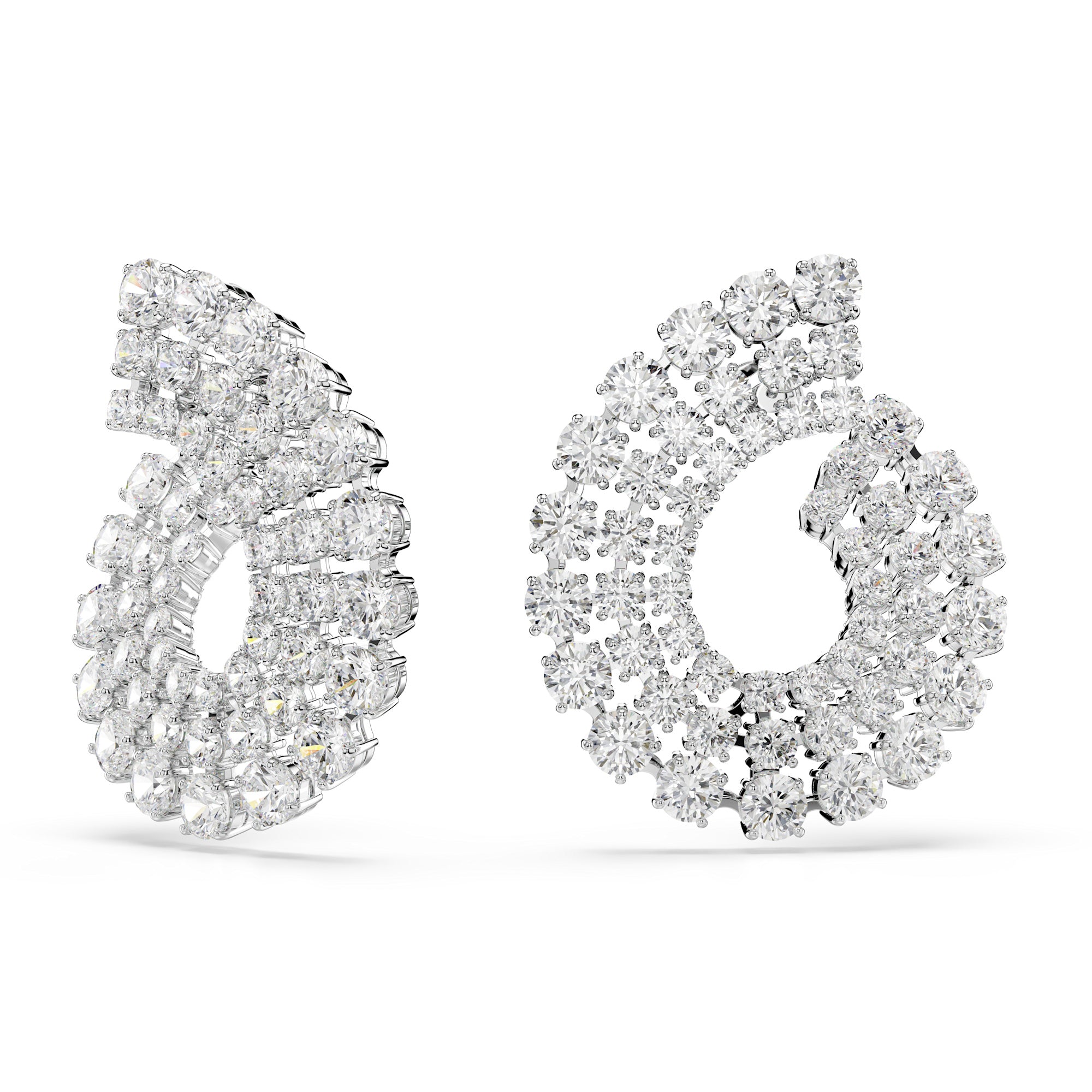 Swarovski Matrix Hoop Earrings - Rhodium Plated - White