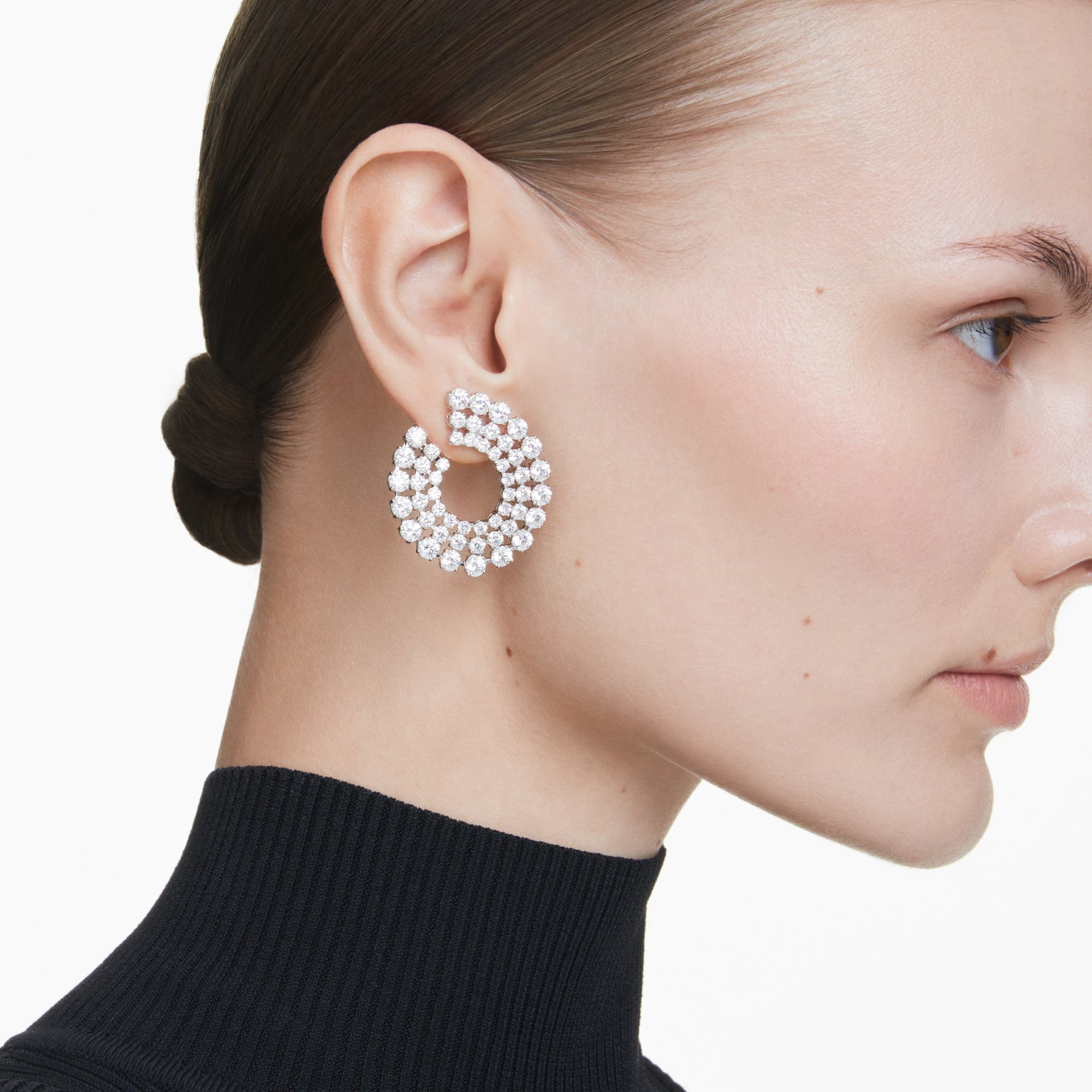 Swarovski Matrix Hoop Earrings - Rhodium Plated - White