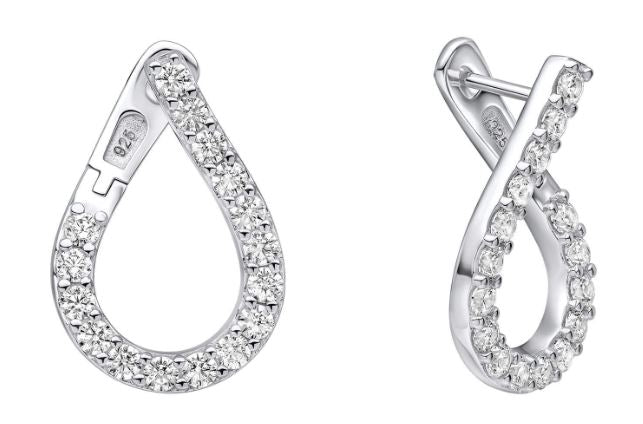 Diamondfire Sterling Silver CZ Front Twist Hoop Earrings