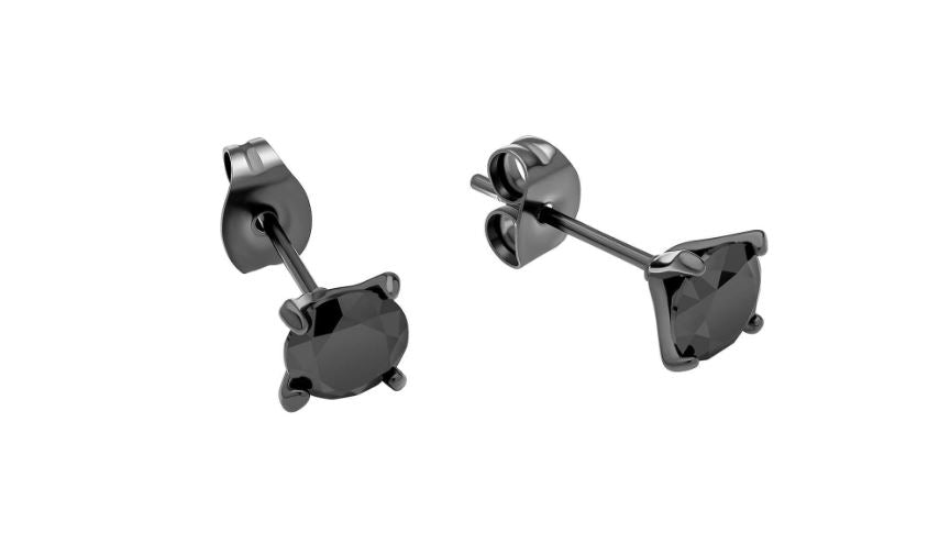 Fred Bennett Mens Black Cubic Zirconia Stainless Steel Stud Earrings