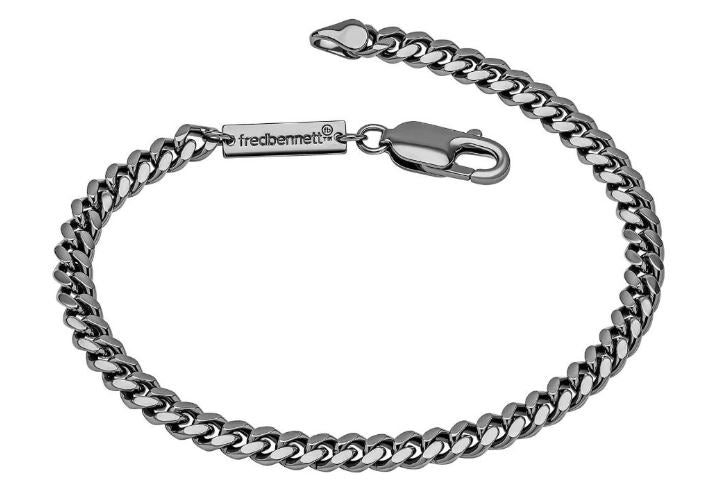 Fred Bennett Men's Sterling Silver Gunmetal Plated Cuban Link Chain Bracelet
