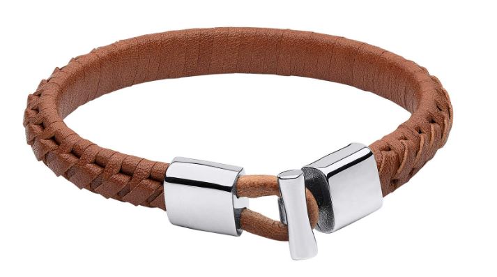 Fred Bennett Mens Brown Braided Leather Bracelet with Stainless Steel Clasp