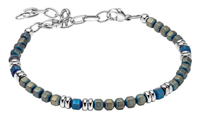 Fred Bennett Stainless Steel Bracelet with Blue and Green Hematite Beads