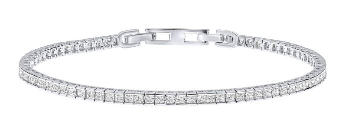 Diamondfire Sterling Silver CZ Square Tennis Bracelet 17-19cm