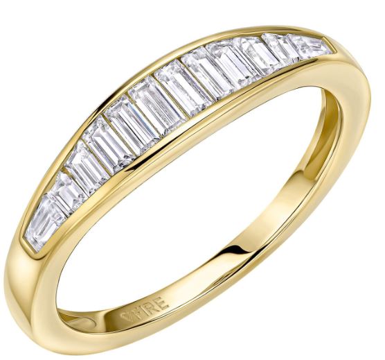 Diamondfire Sterling Silver Yellow Gold Plated Channel Set Baguette Cut CZ Ring