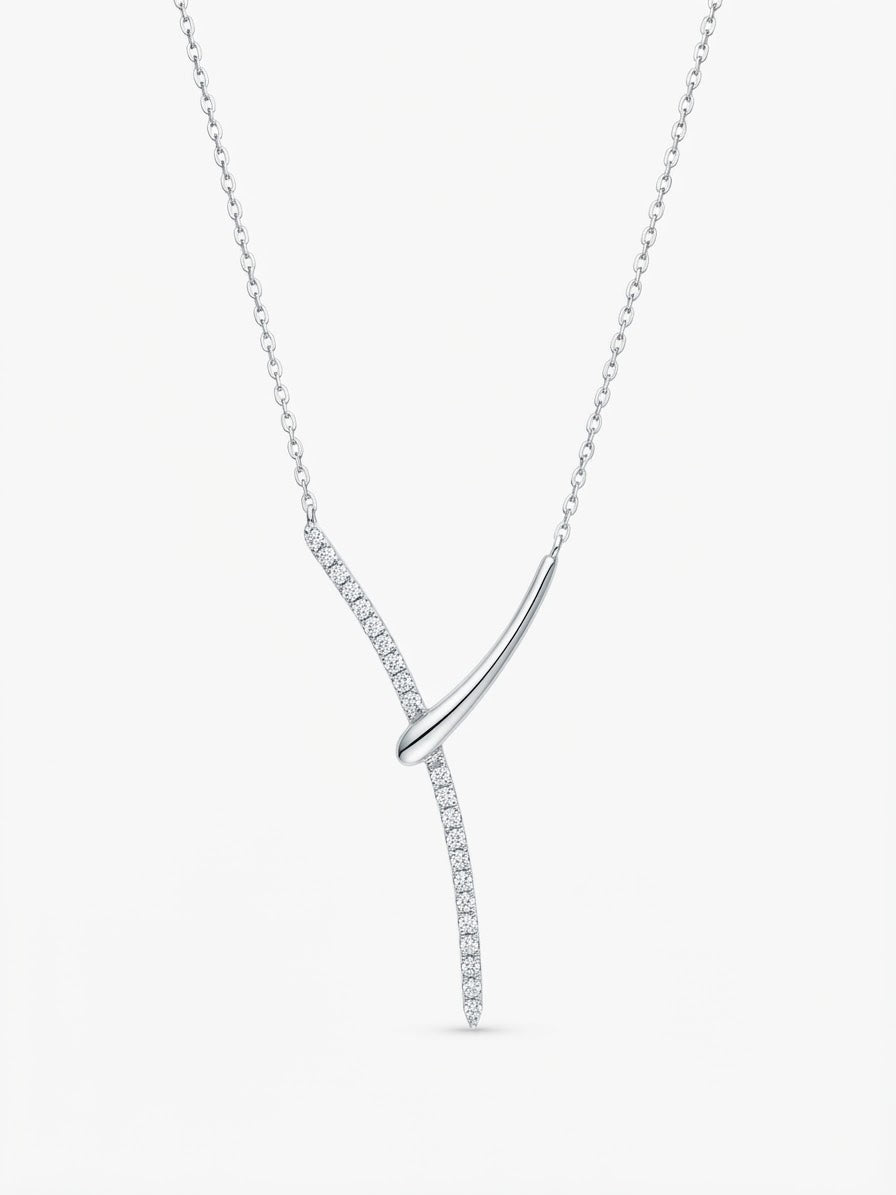 Sterling Silver Lariat Style Cubic Zirconia Necklace 40+5cm