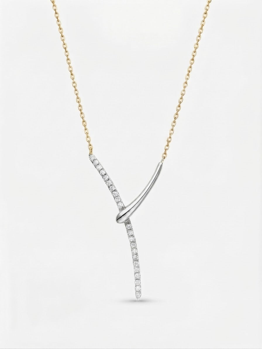 Sterling Silver And Yellow Gold Plated Lariat Style Cubic Zirconia Necklace 40+5cm