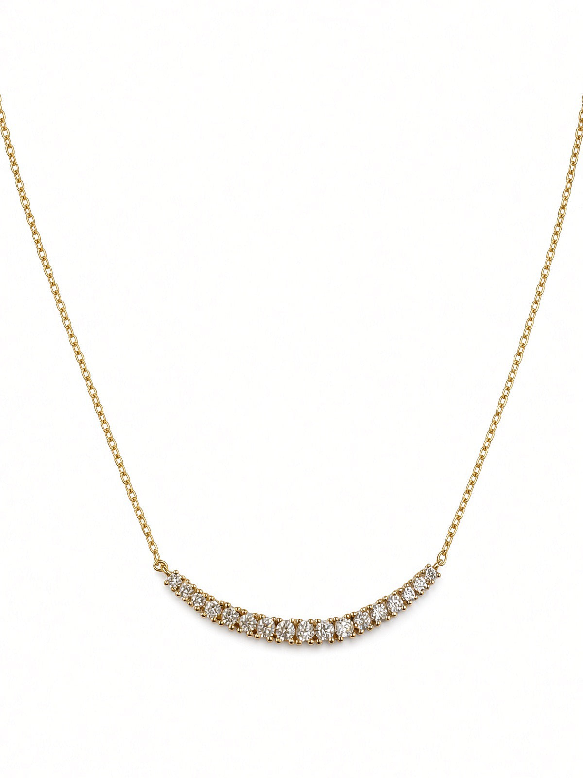Sterling Silver Yellow Gold Plated Curved Cubic Zirconia Bar Necklace 40+5cm