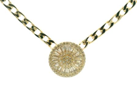 9ct Yellow Gold Round and Baguette Cut CZ Necklet