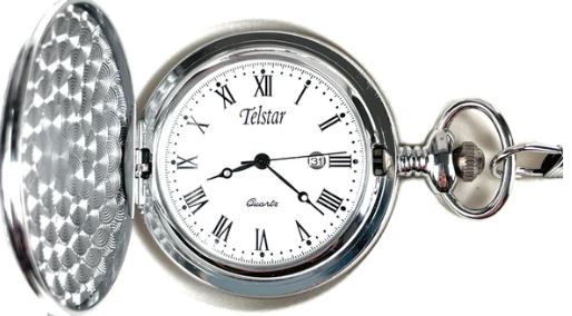 Telstar Pocket Stainless Steel White Dial Roman Numerals Date Quartz Watch