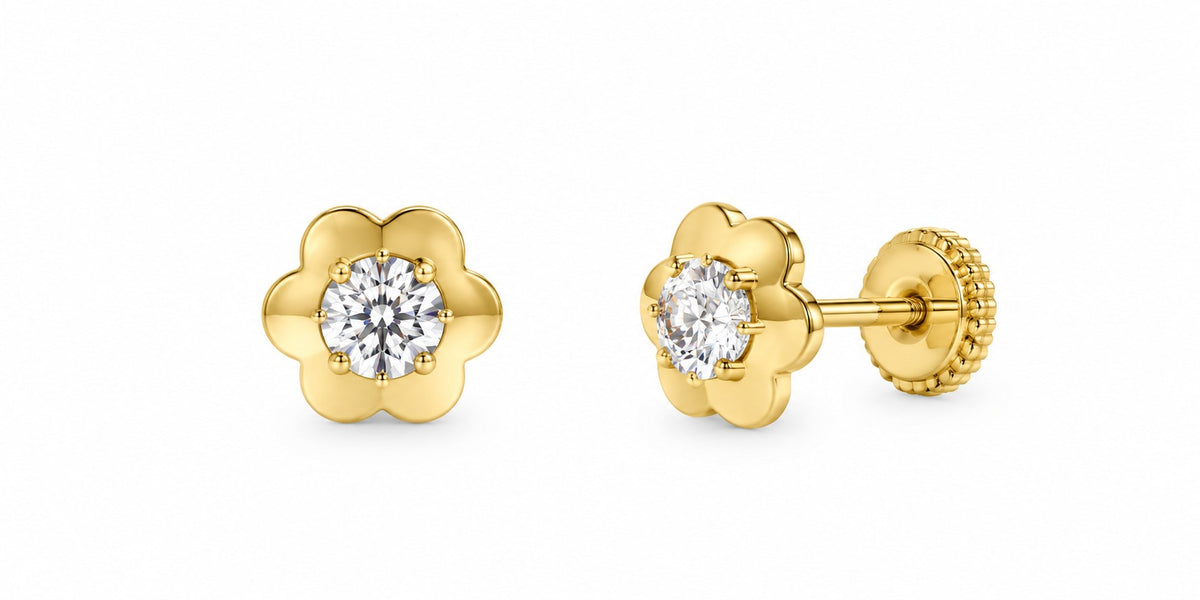 9ct Yellow Gold Cubic Zirconia Flower Stud Earrings