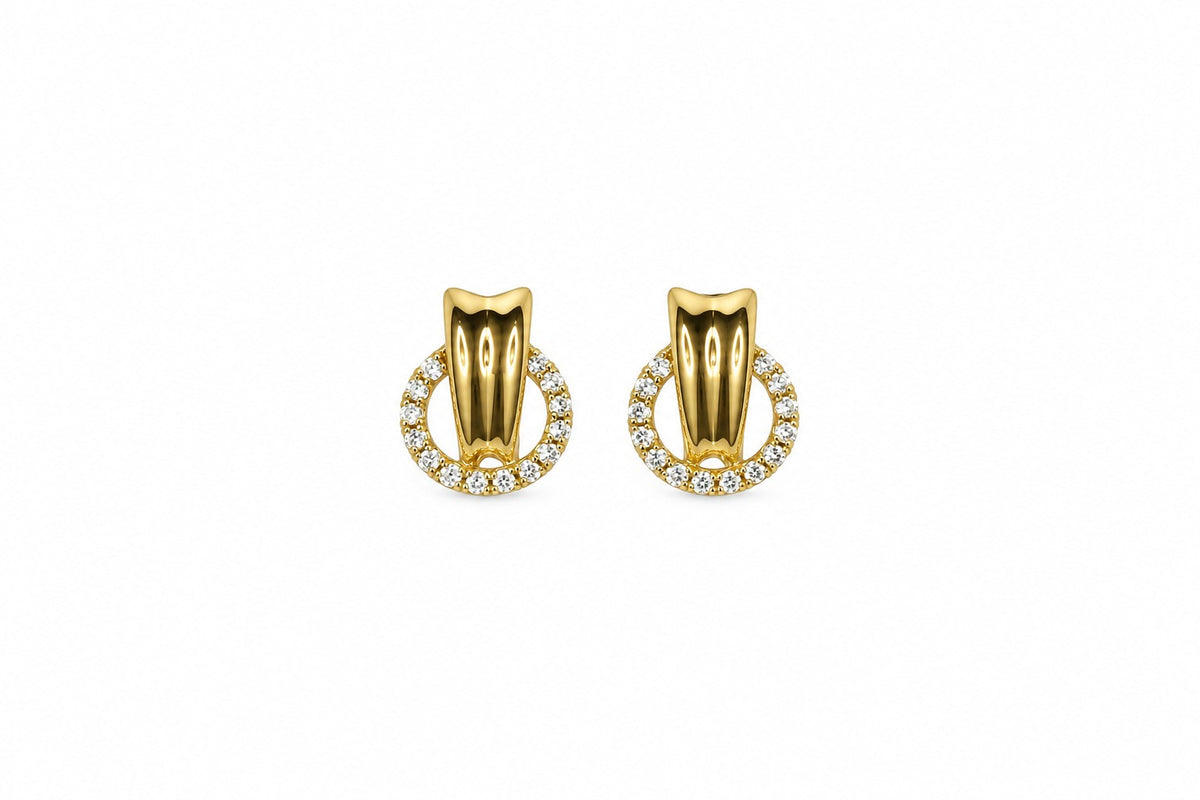 9ct Yellow Gold Cubic Zirconia Circle and Bar Stud Earrings