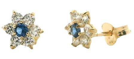 9ct Yellow Gold Created Sapphire and CZ Stud Earrings