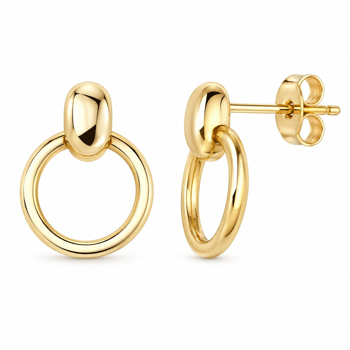 9ct Yellow Gold Circle Drop Stud Earrings