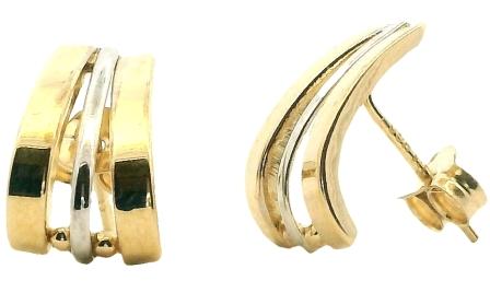9ct Yellow and White Gold Three-Row Half Hoop Stud Earrings