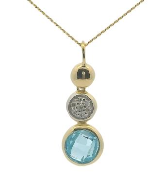 9ct Yellow Gold Pendant with Blue Topaz and Diamond