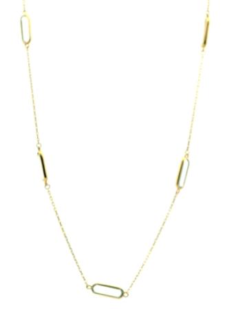 Five Stone Created Aquamarine Necklace in 9ct Yellow Gold, 16-18 Inch