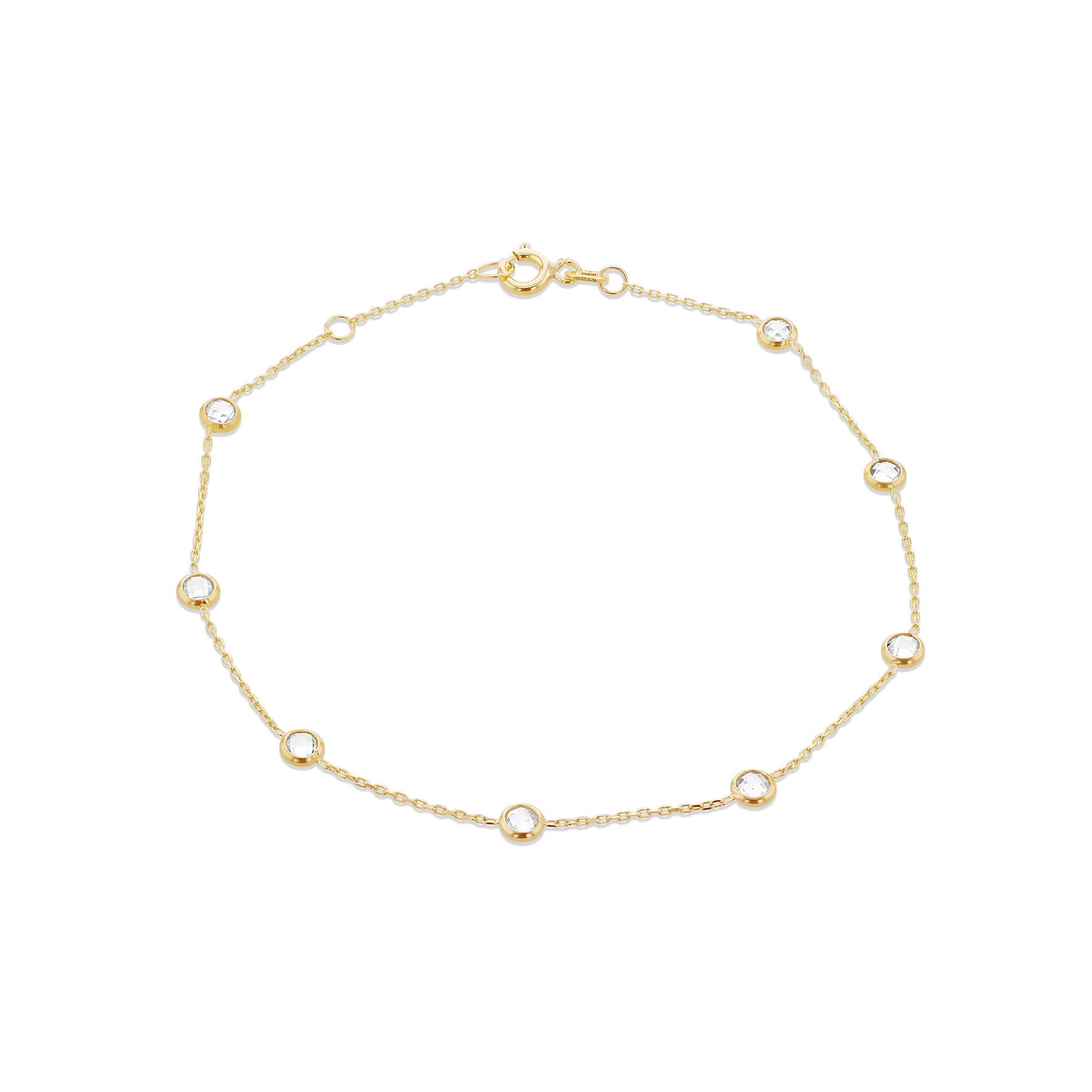 9ct Yellow Gold Cubic Zirconia Station Bracelet 7-7.5 Inch