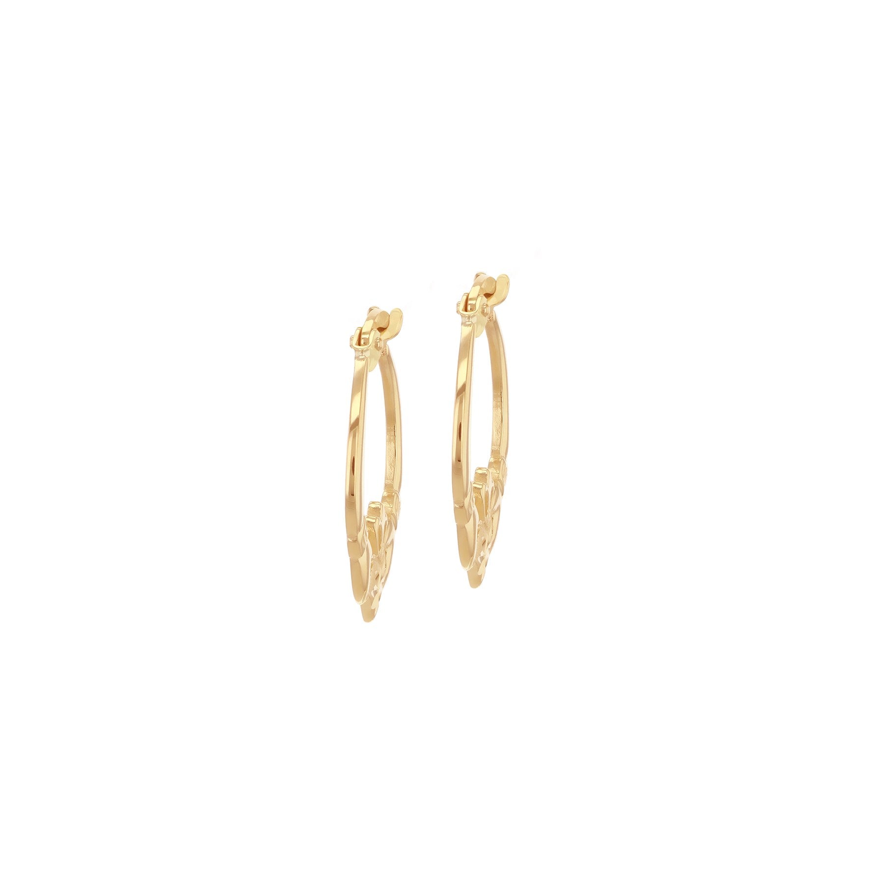 9ct Yellow Gold Diamond Cut Claddagh Creole Earrings