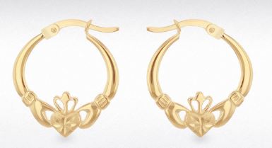 9ct Yellow Gold Cubic Zirconia Leaf Drop Hoop Earrings