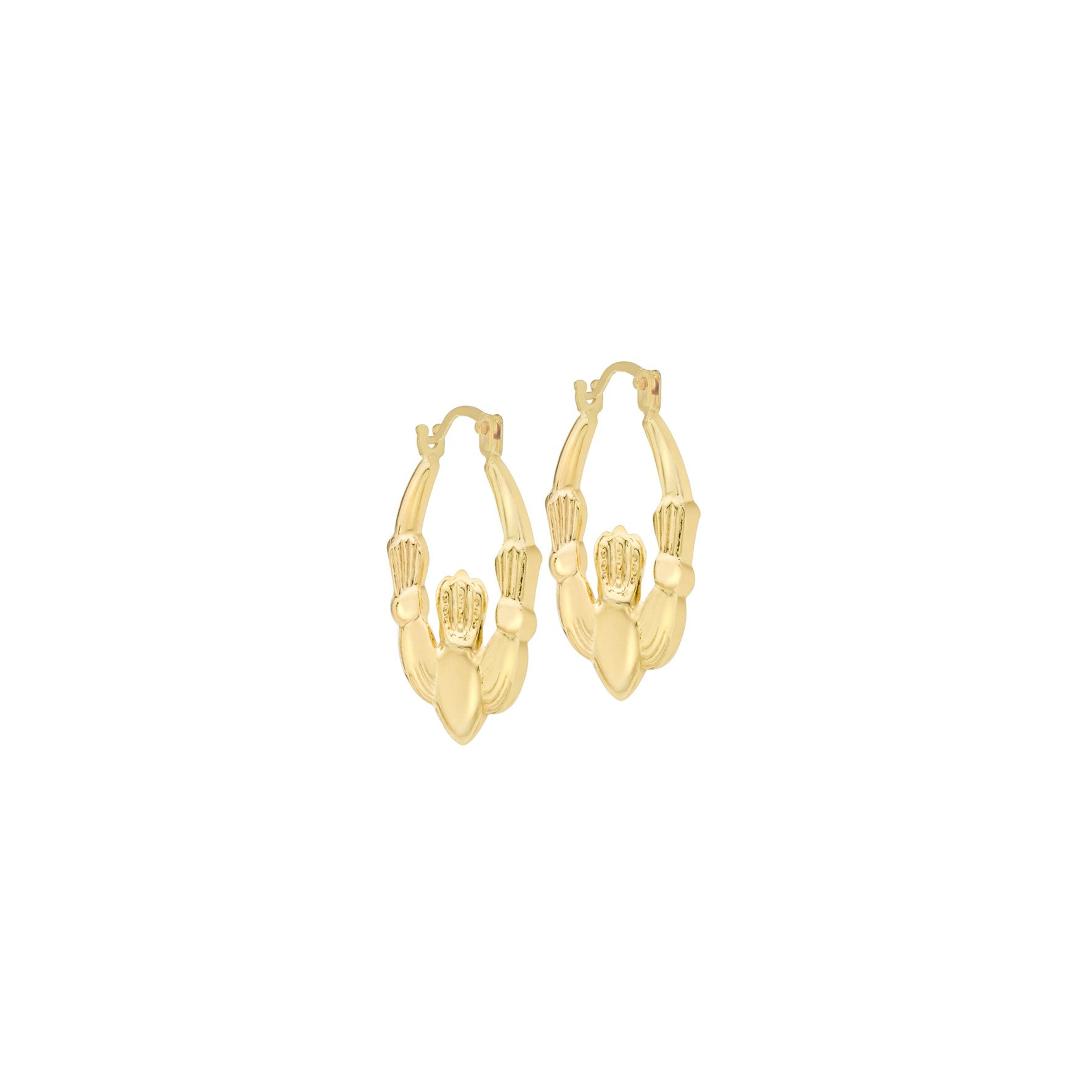 9ct Yellow Gold Claddagh Creole Earrings 20x22mm