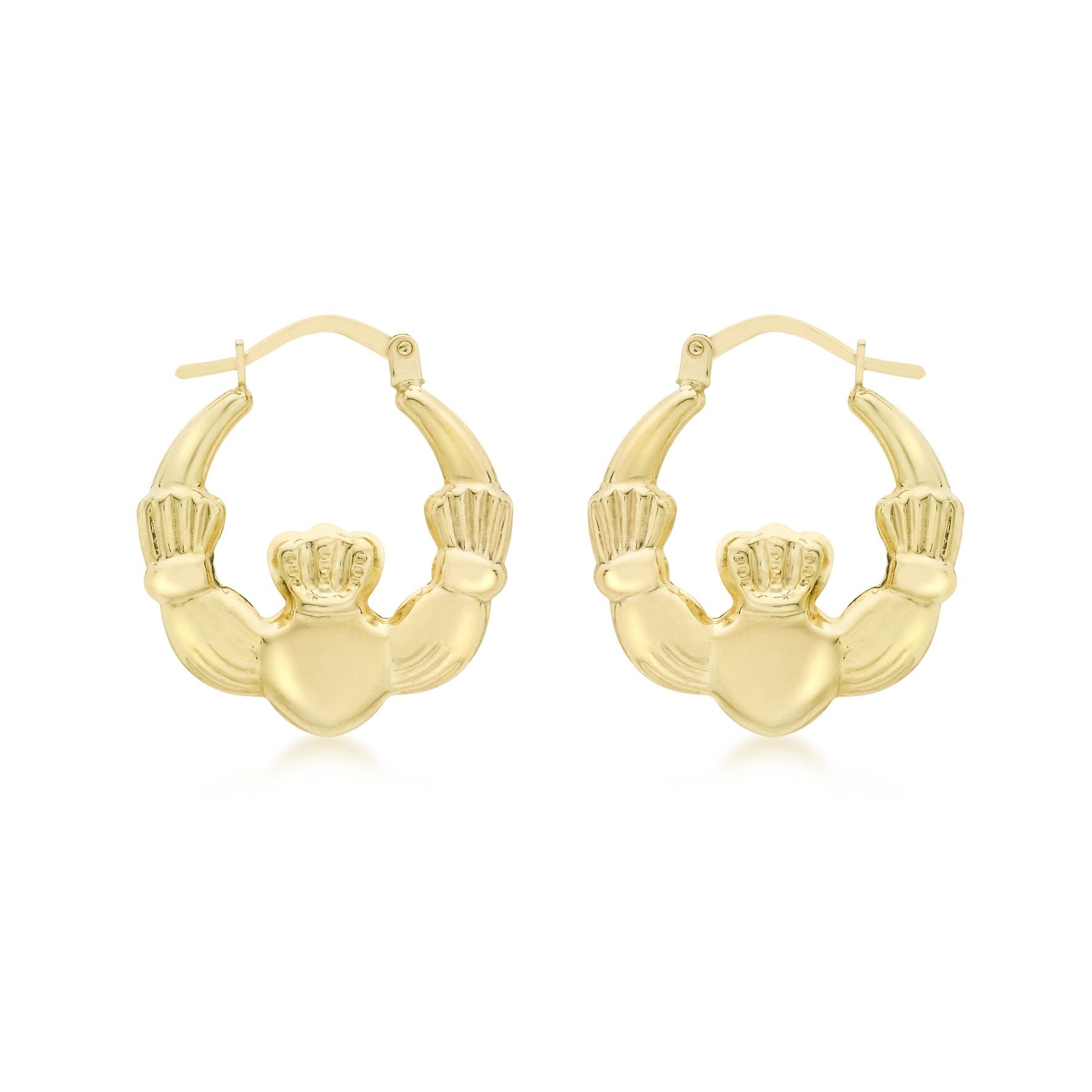 9ct Yellow Gold Claddagh Creole Earrings 20x22mm