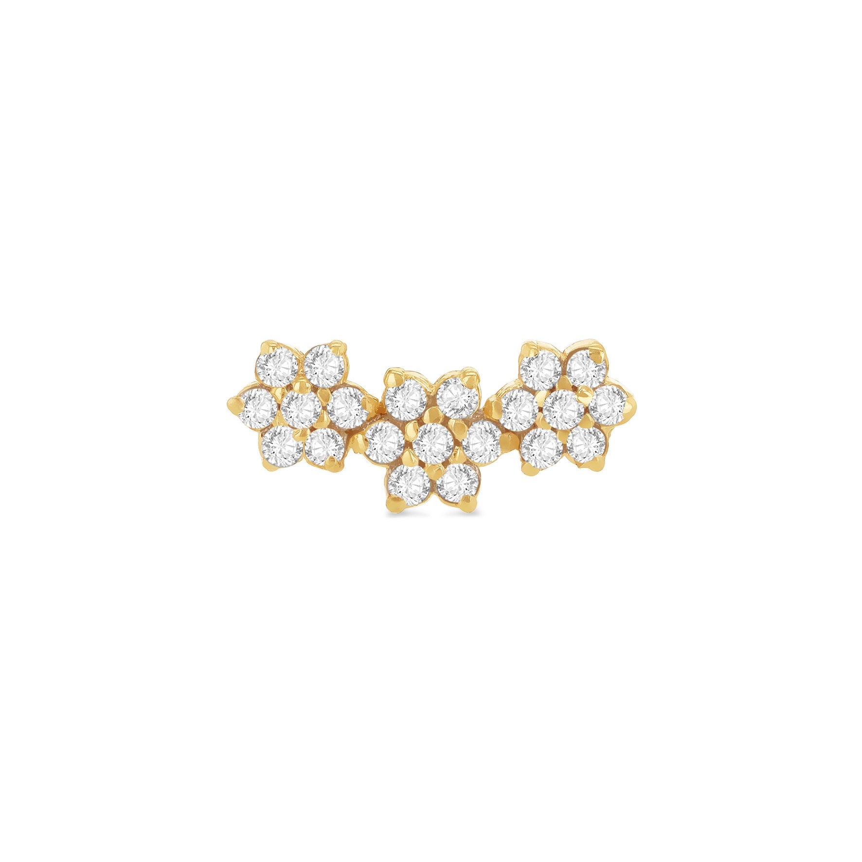 9ct Yellow Gold Triple Flower Cubic Zirconia Stud Earring